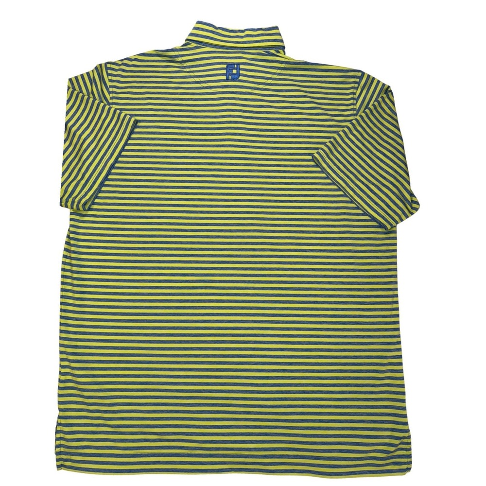 FootJoy Mens XL Striped Golf Polo Shirt Lime Green Blue Short Sleeve Stretch FJ
